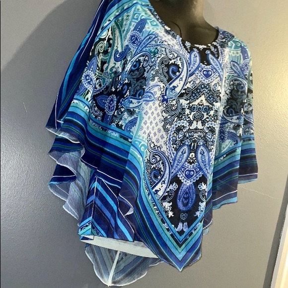 Covington 2 piece set. Blue and white Tank Top and sheer matching top - Picture 4 of 13